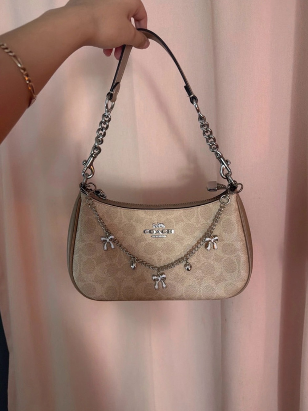 Coach Beige Signature teri Shoulder Bag